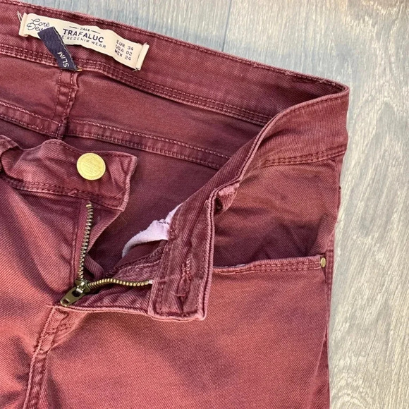 Zara Women's Skinny Jeans Coloured denim Slim Mid rise Maroon burgundy size 2 - Picture 9 of 16